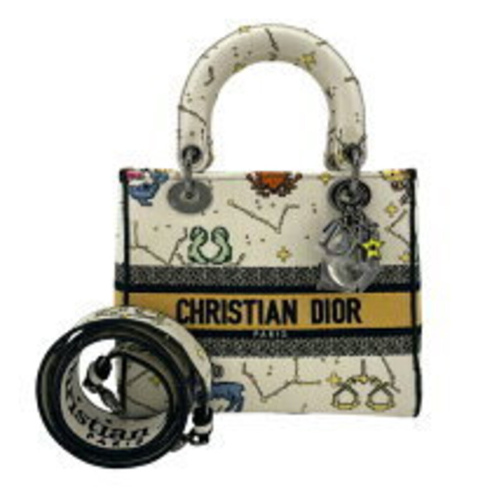 Christian Dior Lady Delight White Zodiac Pixel Canvas Handbag